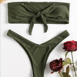 ZAFUL textured bow tie bandeau bikini